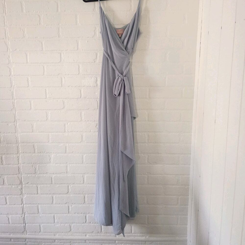 Show Me Your MuMu Women Gown Maxi Dress Goddess Chiffon  L Pastel Blue USA Made